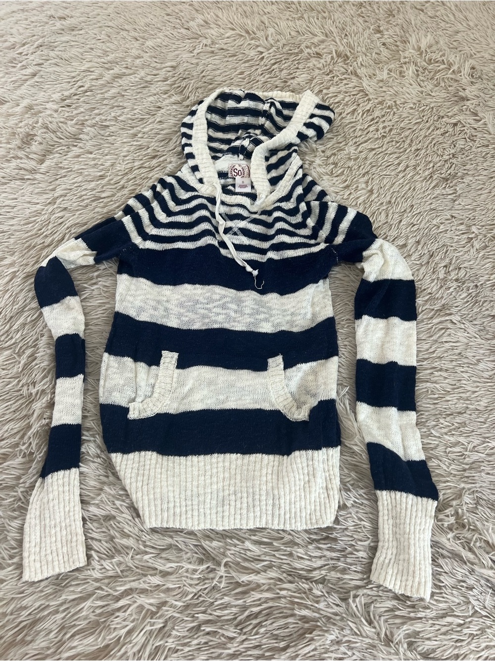 SO Navy and Cream Striped Hooded Sweater
